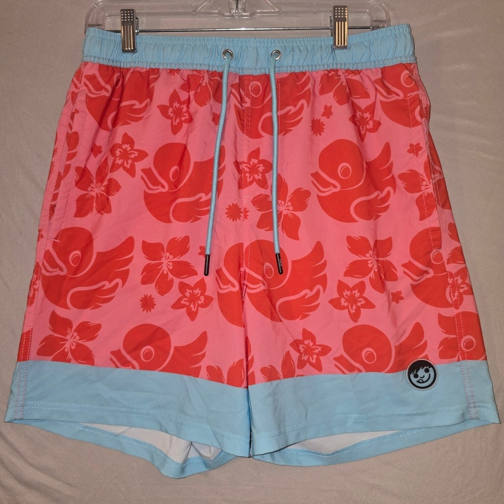 Neff Board Shorts Large Pink Red Blue Duck Floral Print Swim Trunks